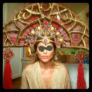Majestic headpiece, handmade in red & gold